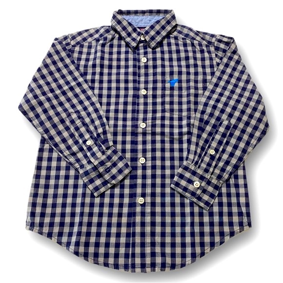 Wrangler Jeans Co, NWOT, Navy gingham plaid long sleeve button down, Size XS 4/5 - Picture 4 of 9